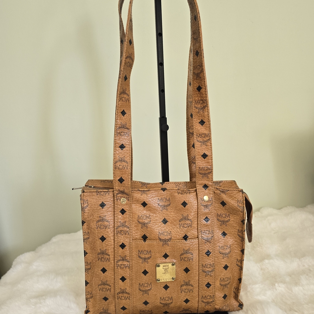 Vintage MCM Visetos Shopper Cognac & Black Logo Tote Bag